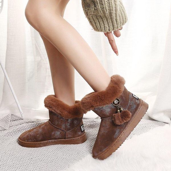 

2020 новых женщин сапоги марка зимняя обувь теплый черный круглый toe casual плюс размер женщины snow boots для женщин, Black