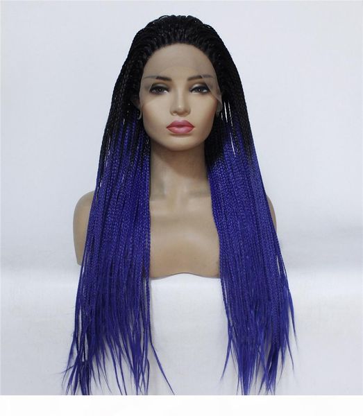 

wholesale prices synthetic heat resistant twist braid wigs omtre color lace box braid wigs, Black