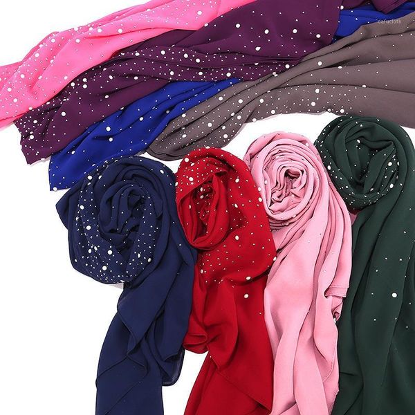 

new drilling muslim section sunscreen pearl shawl hijab female plain chiffon scarf hijab1, Red
