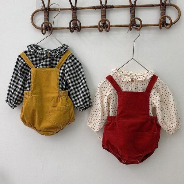 

2021 new autumn baby corduroy lovely infant girls and boys bodysuit sleeveless jumpsuit kids overalls ljbn, Blue