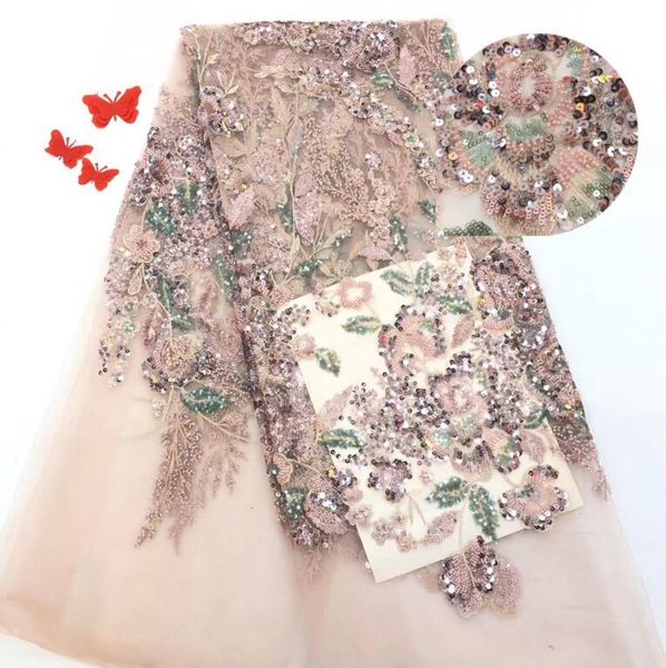 

ribbon cici-58.8805 embroidered mesh tulle fabric factory price sequins nigerian lace fabrics, Pink;blue