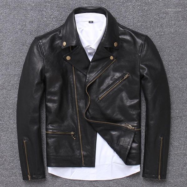 

100% natural sheepskin coat men autumn spring clothes 2019 streetwear genuine leather jacket man moto biker real leather coat 151, Black