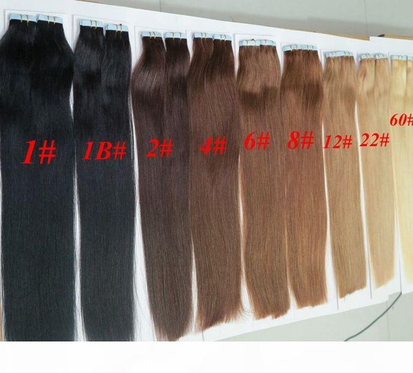 

50g 20pcs pack glue skin weft pu tape in human hair extensions 18 20 22 24inch brazilian indian hair extension, Black