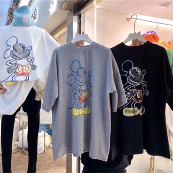 

2020 korean new spring and coat t-shirt summer cartoonshort sleeve women's t-shirt loose largemouse mid-length pgjro, White