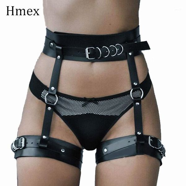 Sexy Harajuku Frauen Leder Harness Strumpfband Erotische Goth Dessous Käfig Strumpf Bondage Käfig Fetisch Bein Strumpf Gürtel1