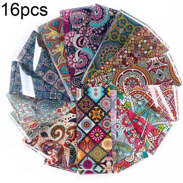

16 sheets retro floral print adhesive nail art sticker nail foil transfer sticker water slide decor manicure transfer decals, Black