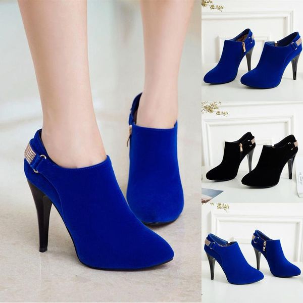 

boots women's ladies fashion girls solid crystal high heel ankle casual single shoes, Black