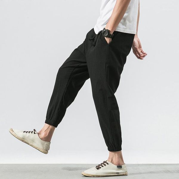 

mrdonoo chinese style cotton men casual harem pants baggy & comfortable large size 5xl sweatpants male trousers qt713-k411, Black