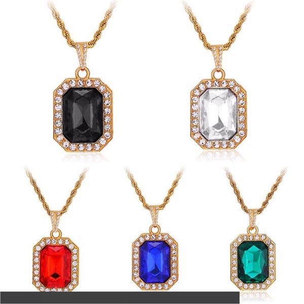 

hip hop square crystal punk necklace for men rock statement twisted gold chain rhinestone necklace pendant for women jewelry, Silver