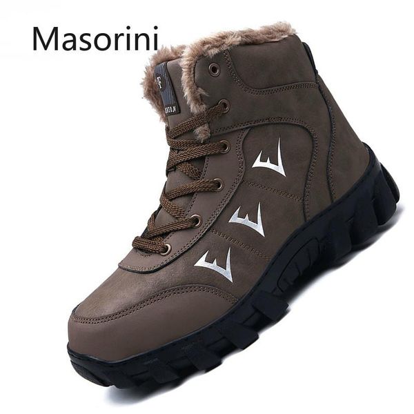 

outdoor classic men shoes plush warm men snow boots leather boots non-slip ankle winter mans footwear, Black