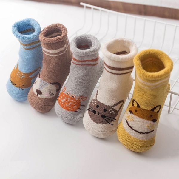 

5 pairs/sets infant toddler baby socks autumn/winter casual cartoon pattern cotton warm children's terry-loop hosiery socks y201009, Pink;yellow