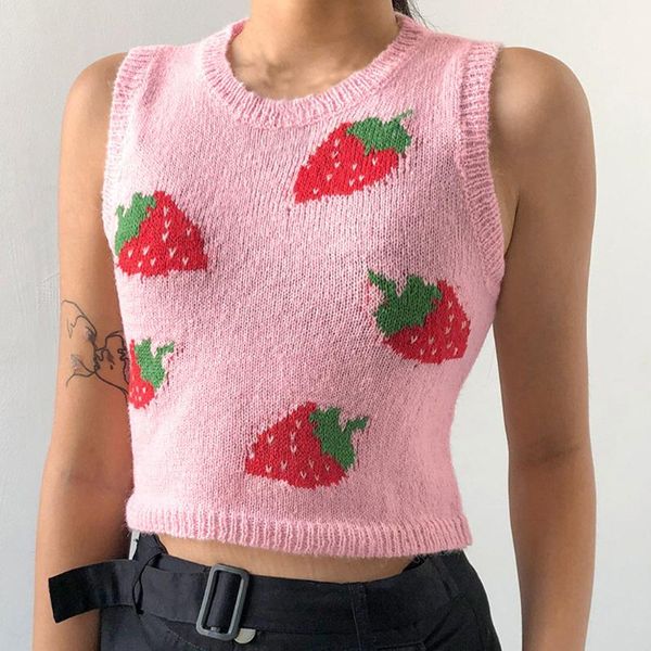 

crop argyle strawberry sweater vest v neck sleeveless tank jumper preppy style plaid knitted pullover autumn winter clothes, White;black