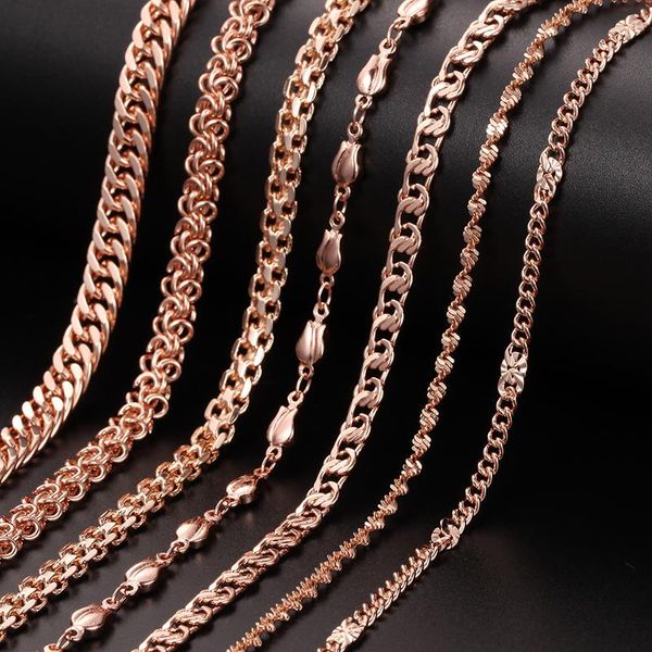 

11 style men women 585 rose gold color necklace beaded twist curb chains 50cm 60cm chain jewelry, Silver