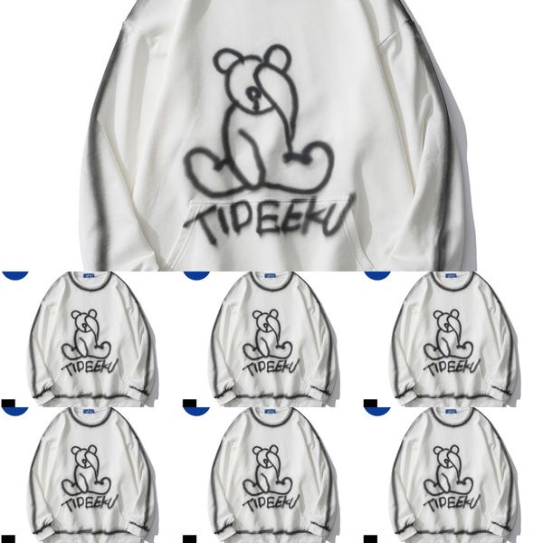 

autumn winter 2020 fresh graffiti casual loose hand sweater painted bear round neck long sleeve couple sweater men and women qy7on q, Black