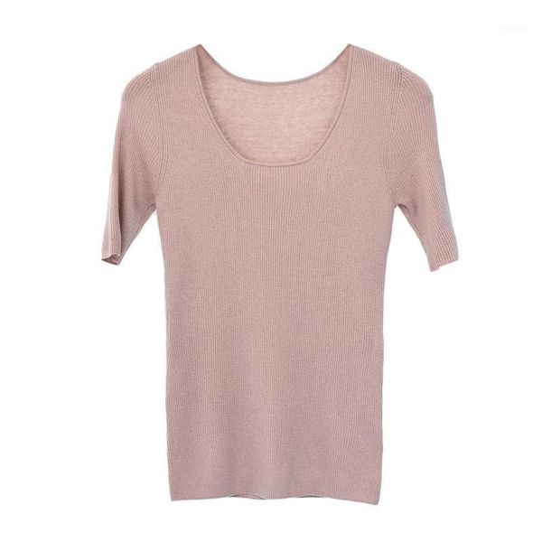 

women sweater spring / summer 2020 new knitted pullover fashion casual solid color u-neck short-sleeved, White;black