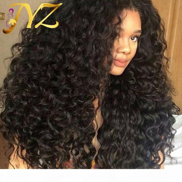 

lace front wigs 130% density swiss lace hand tied pure color deep curly full lace wigs brazilian indian malaysian peruvian hair, Black;brown