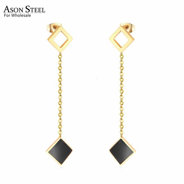 

dangle & chandelier asonsteel korean style statement drop earrings square shell earring stainless steel jewelry for femme party gift, Silver