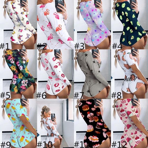 

new style print pajamas button pajamas long sleeve women romper onesie many colours size s-xxxl, Black;white
