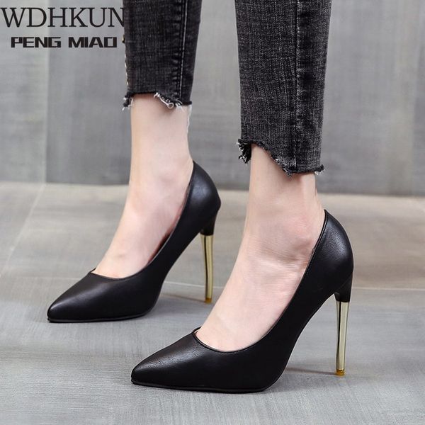 

white round head high heels thin heels elegant single shoes pumps professional women's shoes large size work shoes 41,42,43 c0202, Black