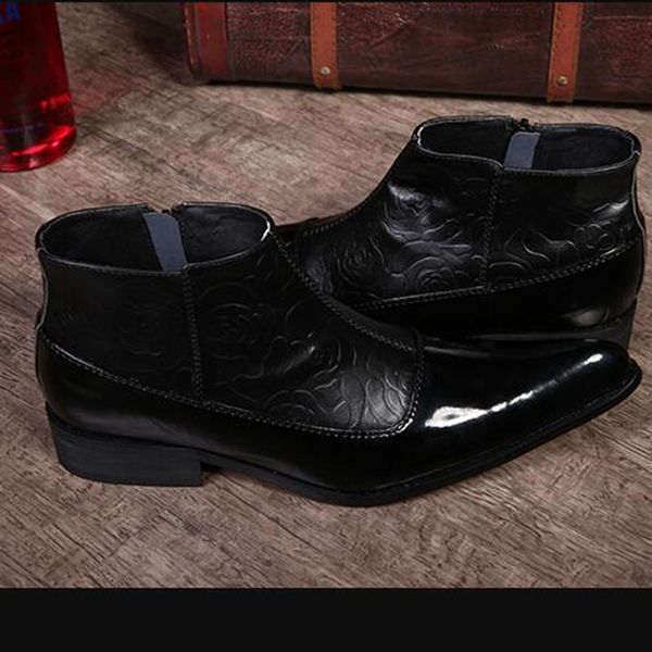

2020 male solid boots zipped toe flats shoes winter men as shoe fqx6, Black