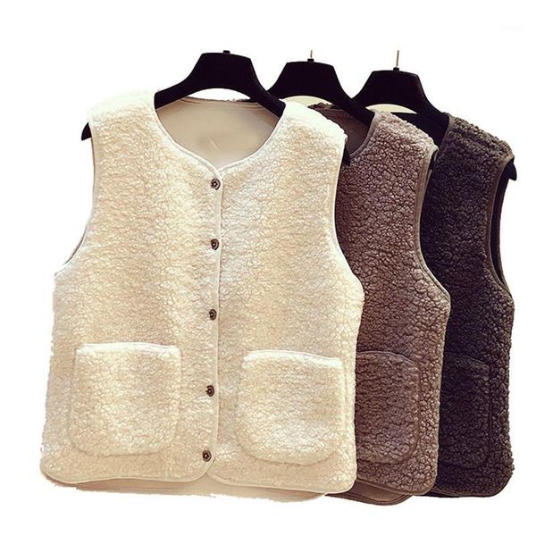 

lamb fur winter sleeveless vest warm plus size down padded jacket female vest coat mandarin collar sleeveless waistcoat1, Black;white