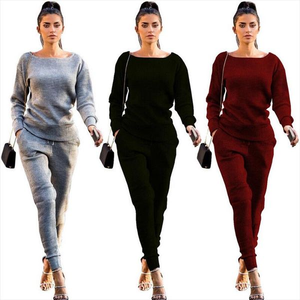 

осень зима женская 2pcs tracksuit с длинным рукавом толстовка толстовка брюки спортивная одежда повседневный костюм черный серый красный цве, Gray