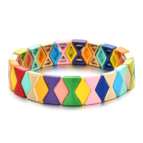 

2020 new handmade elastic enamel rainbow tile bangles bracelets for women bohemian style colorful friendship bracelet jewelry y200918, Black
