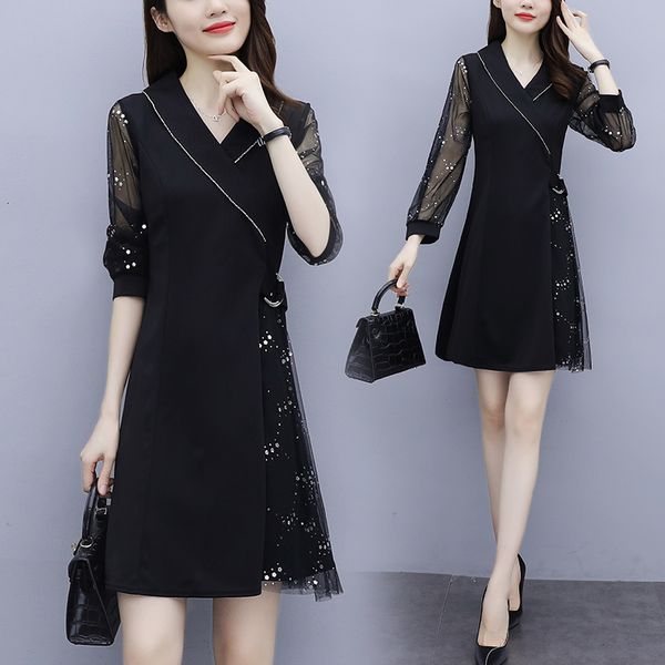 

women lantejoulas dressed as plus size black mesh mangoes ladies work wear business dresses pf1i, Black;gray