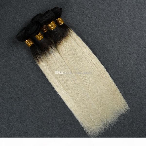 

бразильская # 1b блондинка ombre волосы плетение silk straight virgin волосы связка лучших качества dark root блондинка человеческие волосы, Black;brown