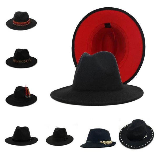 

black women men large brim wool felt fedora hats with pearl leather belt hat summer spring outdoor panama trilby jazz cap, Blue;gray