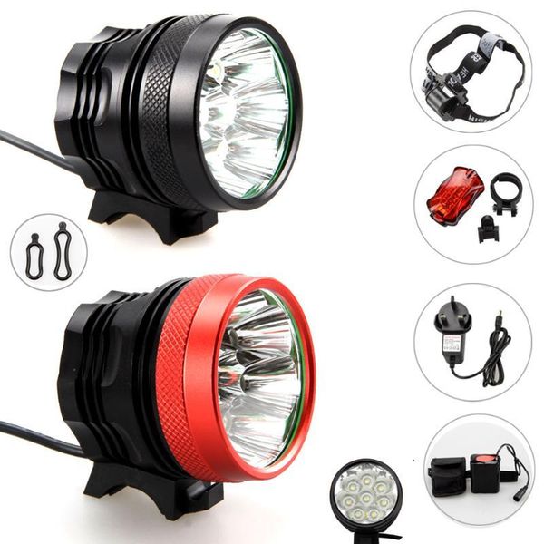 

waterproof bike light 12000 lm 8x xml t6 led front handlebar headlight +12000mah battery pack+ac charger+headband+taillight