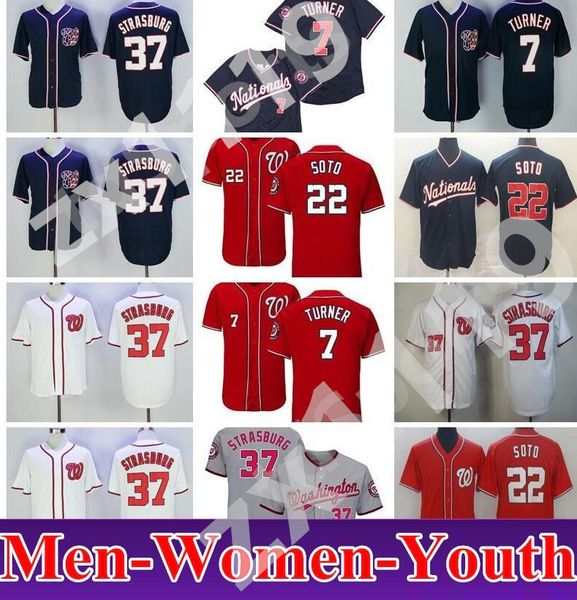 

2018 style baseball 7 trea turner jersey 22 juan soto 37 stephen strasburg cool base red white grey navy blue stitched discount cheap, Blue;black