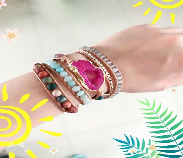 

новые браслеты для женщин природные камни drusy шарм multilayers кожаные браслеты уникальный boho браслеты dropshipping jllnfb bde_jewelry, Golden;silver
