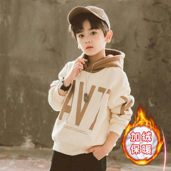 

children's middle and plush large sweater autumn hoodie thickened foreign sle boys' winter coat ijfy, Black