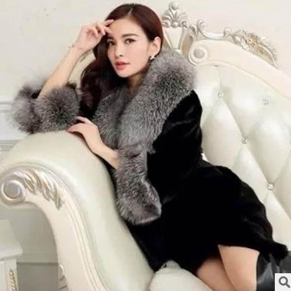 

winter jacket womens fur coat fur collar imitation coat long outerwear faux jackets and women's overcoat1, Black