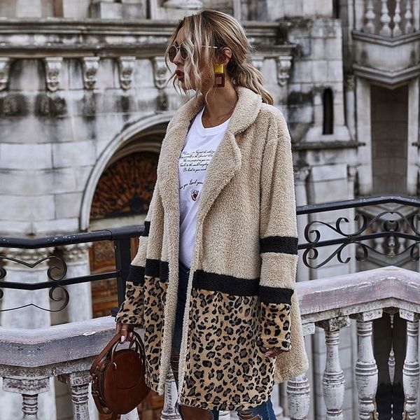 

2020 new open stitch flocking plush jacket women autumn winter leopard patchwork jacket coat female casual 201124, Black;brown