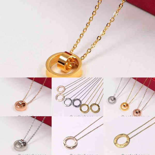 

love necklaces double round ring pendant flatbread necklace fashion jewelry womens rose gold and silver retro imitation rhodium plated ofav