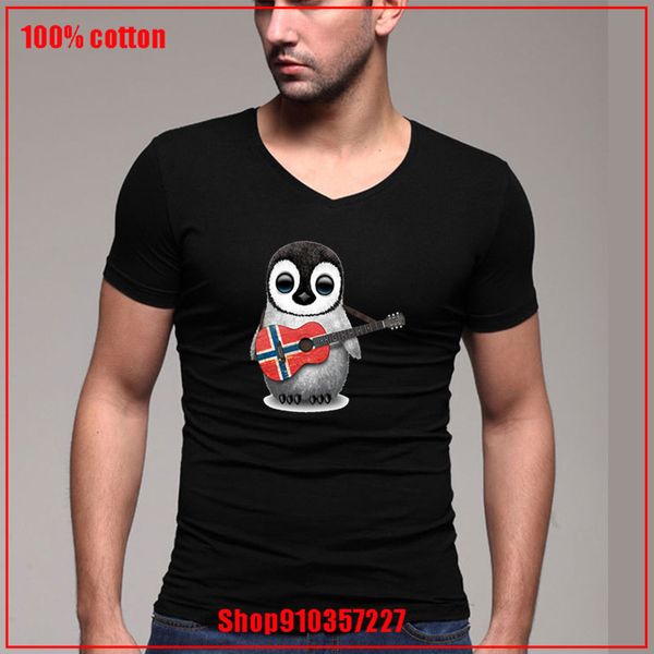 

new coming vintage fashion baby penguin playing norwegian flag guitar color diversified couple young man blouse sweatshirt hoodie t shirt