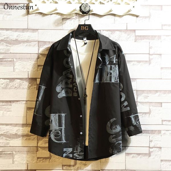 

men's casual shirts onnestun -5xl shirt spring stripe for men plus size streetwear mens clothing print single-breasted, White;black