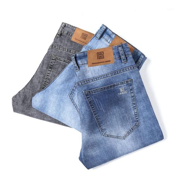

classic summer men slim fit jeans fashion casual light blue cotton elasticity denim pants male brand clothes1