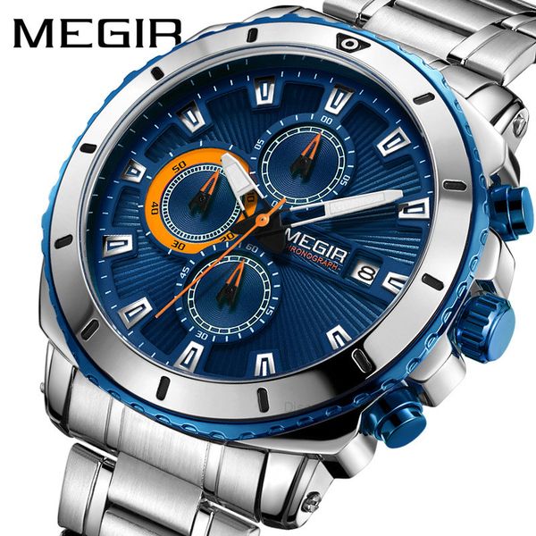 

selling megger megir men's watch business sports multifunctional steel belt watch quartz watch 2075, Slivery;brown
