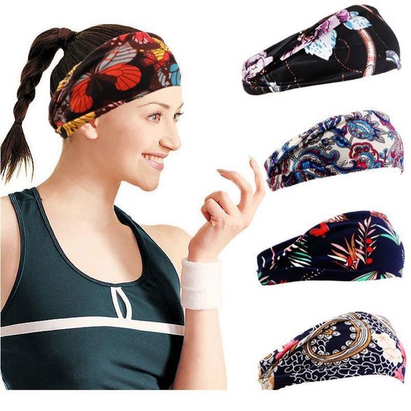 

floral print turban knot headwrap sports elastic yoga hairband fashion cotton fabric wide headband for women hair acc jllbvb