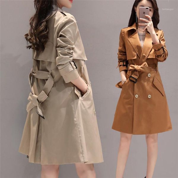 

caramel long windbreaker women's korean 2020 new slim double-breasted british spring autumn trench coat m3701, Tan;black