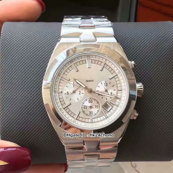 

new overseas automatic men's watch 42mm white dial silver case stainless steel bracele gents sport watches, Slivery;brown