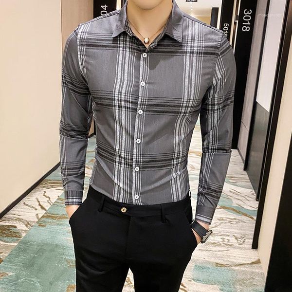 

men's casual shirts 2021 brand classic plaid shirt men long sleeve slim fit dress mens formal business streetwear social blouse homme1, White;black