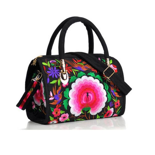 

xiyuan beautiful women's peony bag bucket handbags double floral ladies canvas handbag with chinese style embroidery bags