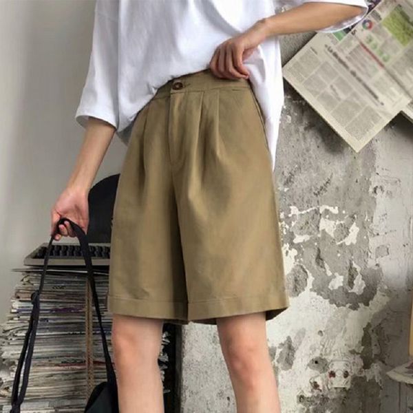 

summer korean wide leg pants women office ladies capris high waist elegant pants female 2020 black solid half trousers for woman t200701, Black;white