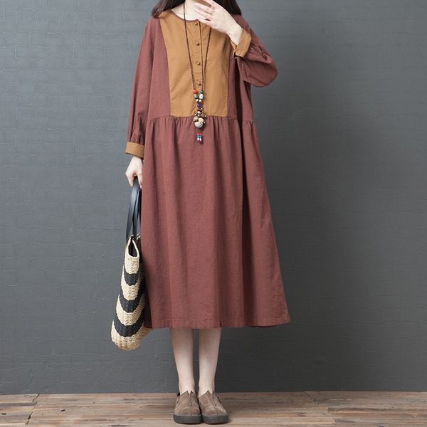 

kdjq3 women's autumn new 2020 korean loose large women's fashion splicing long mid skirt long fgxio cotton sleeve length dress ski, Black;gray