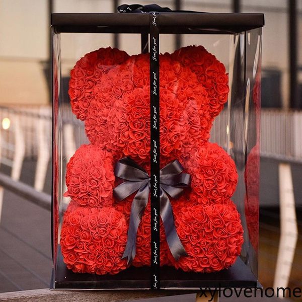 

40cm teddy bear with gift box rose flower artificial soap foam bear of rose new year gifts women valentines gift wedding decorative flowers