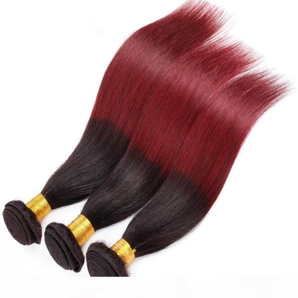 

grade 8a hair bundle with ombre color t1b 99j brazilian virgin hair silk straight wave human hair weaves 4pcs per lot, Black